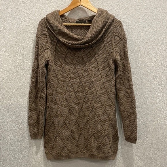 Jeanne Pierre Brown Texture Knit Cowl Neck Tunic Length Sweater Size Medium - Picture 1 of 7